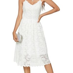 Elegant White Lace Dress Floral V Neck Cocktail Wedding Party Bridal Shower